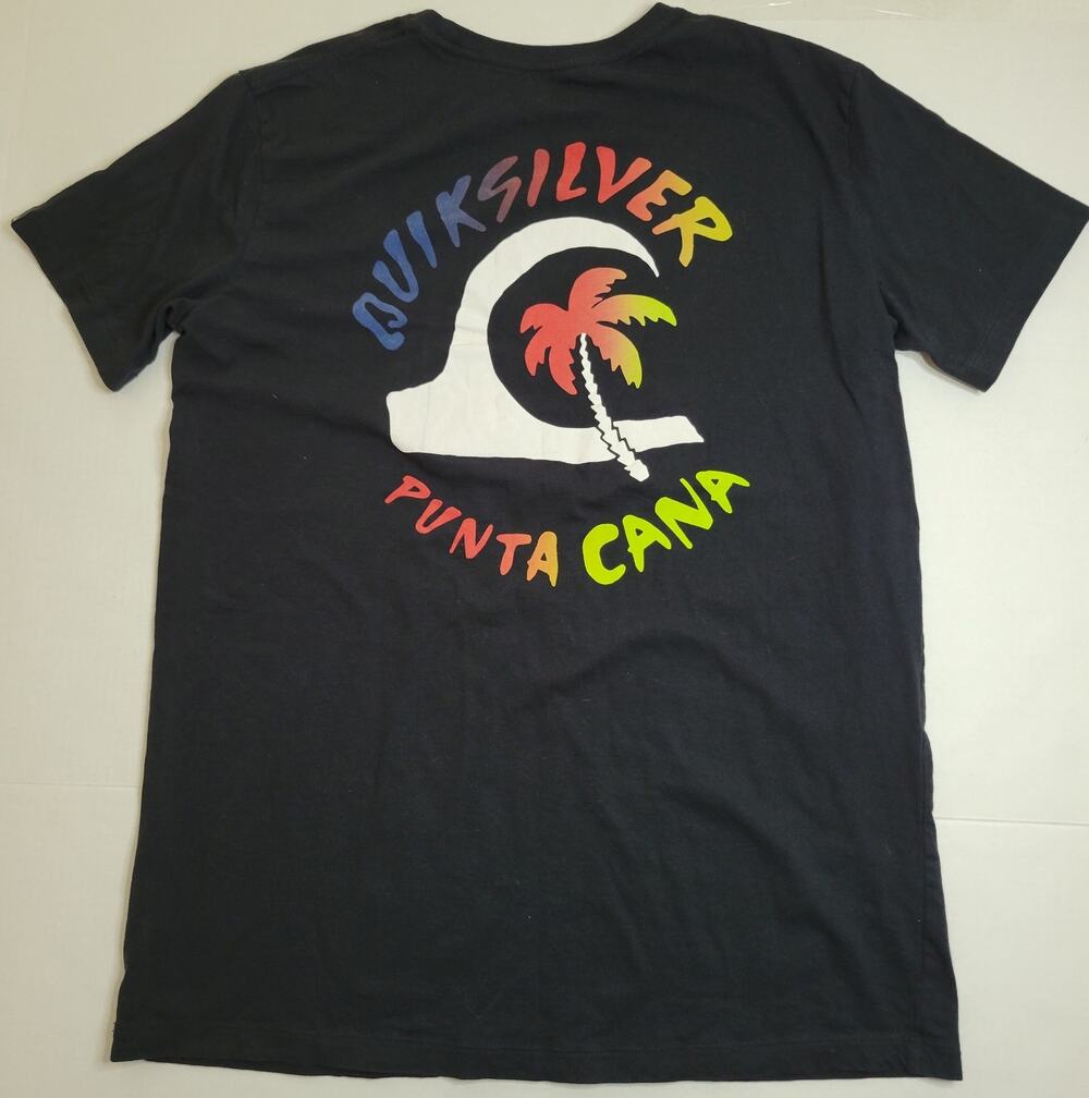 Quiksilver Punta Cana T-Shirt Palm Tree Wave Black Logo Double Graphic Large